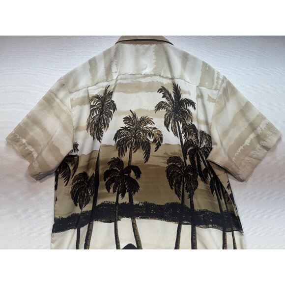 Island Tropics Hawaiian Shirt Mens Large Beige Black Button Up Shirt Sleeve Y2K - Picture 10 of 10